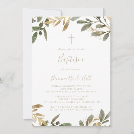 Goldgrün Fall Taufe Einladung (Vorderseite)