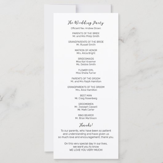 Goldgrün Hochzeitsfeier Programm 4x9 Karte (Rückseite)