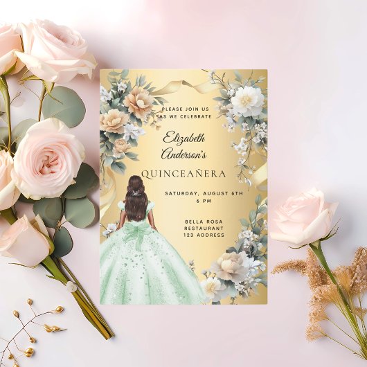 Goldgrün-Kleiderflorchen aus Quinceanera Einladung