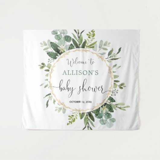 Goldgrün-Kranz Babydusche Hintergrund Schild Wandteppich (Vorderseite (Horizontal))