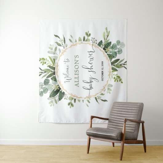 Goldgrün-Kranz Babydusche Hintergrund Schild Wandteppich (Beispiel)