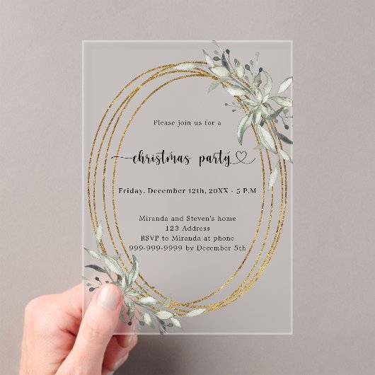 Goldgrün mattiertes WeihnachtsParty Acryleinladungen (Insitu (Handheld))