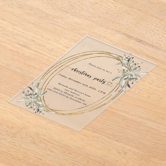 Goldgrün mattiertes WeihnachtsParty Acryleinladungen (Ablage )