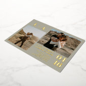 Goldgrün-minimalistische Initialen 2 Fotos Hochzei Folieneinladung (Gedreht)