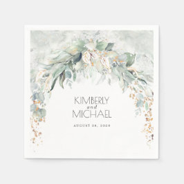 Goldgrün und Eukalyptus-Blätter Hochzeit Serviette