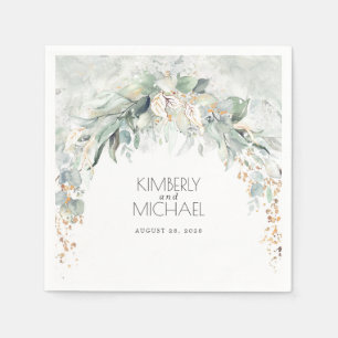 Goldgrün und Eukalyptus-Blätter Hochzeit Serviette