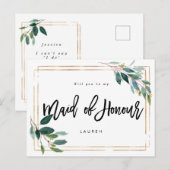 Goldgrün wird meine Trauzeugin sein Ankündigungspostkarte (Vorne/Hinten)