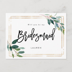 Goldgrün wirst du meine Bridesmaid-Karte sein Ankündigungspostkarte
