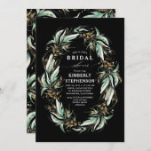 Goldgrün-Wreath Black Boho Brautparty Einladung (Vorne/Hinten)