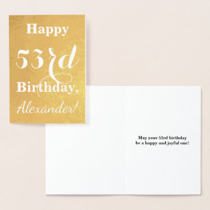 Goldgrundfolie "HAPPY 53. BIRTHDAY"; Individuelle Folienkarte
