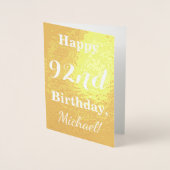Goldgrundfolie "HAPPY 92. BIRTHDAY"; Individuelle Folienkarte (Vorderseite)
