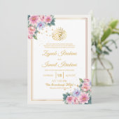 Goldgrüne BlätterIslamische Hochzeit mit floraler  Einladung (Stehend Vorderseite)