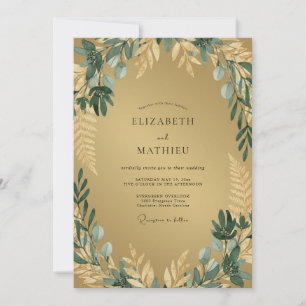 Goldgrüne botanische romantische Hochzeit Einladung