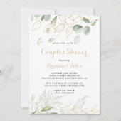 goldgrüne Foliage Calligraphy Couples Dusche Einladung (Vorderseite)