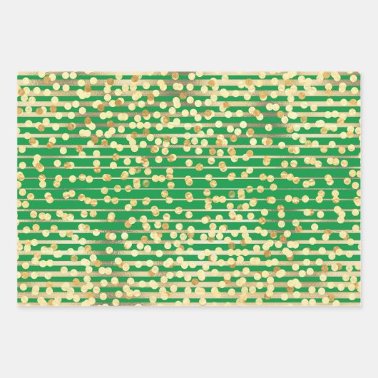 Goldgrüne Konfetti-Streifen elegantes formales Mus Geschenkpapier Set (Vorderseite)