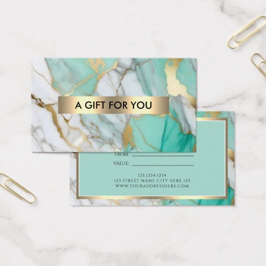 Goldgrüne Marmor Elegante Geschenkkarte (Büro)