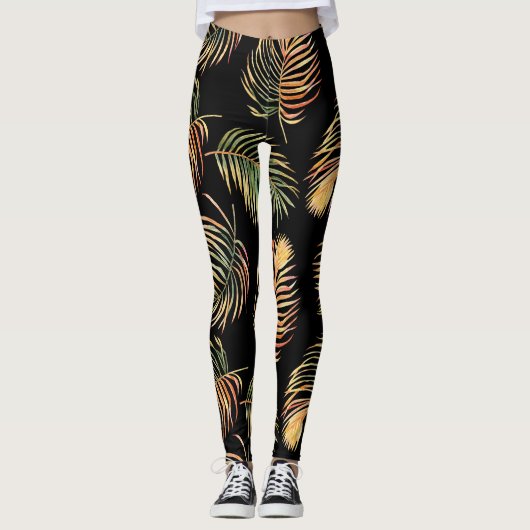 Goldgrüne Palmen: Aquarellfarbenes, nahtloses Must Leggings (Vorderseite)