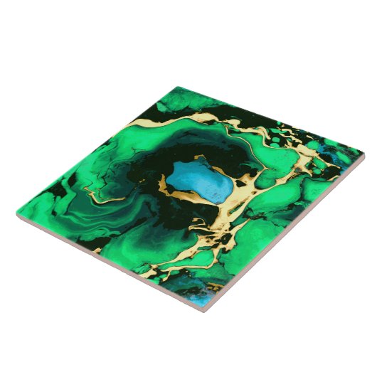 Goldgrüne und schwarze Marmoracrylfarbenkunst Fliese (Seite)