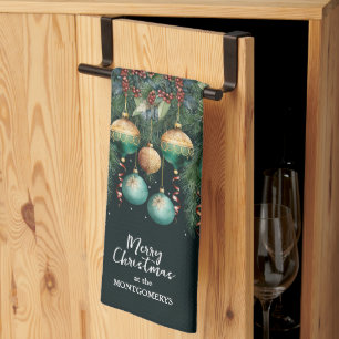 Goldgrüne Weihnachtsdekorationen Geschirrtuch