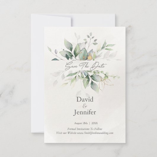 Goldgrüner Eukalyptus Save The Date (Vorderseite)