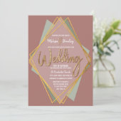 Goldgrünes Rosa und Mauve Geometric Wedding Einladung (Stehend Vorderseite)