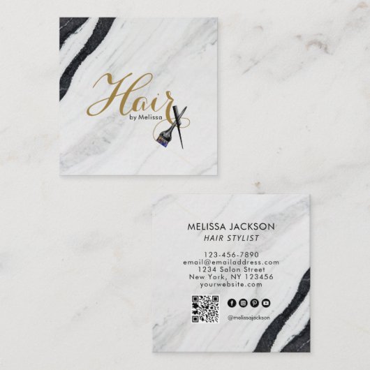 Goldhaar aus schwarzem und weißem Marmor nach Name Quadratische Visitenkarte (Vorne/Hinten)