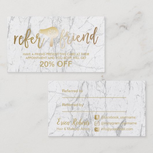 Goldhaar-Trockner Moderne Marble Salon-Referenz Empfehlungskarte (Vorne/Hinten)