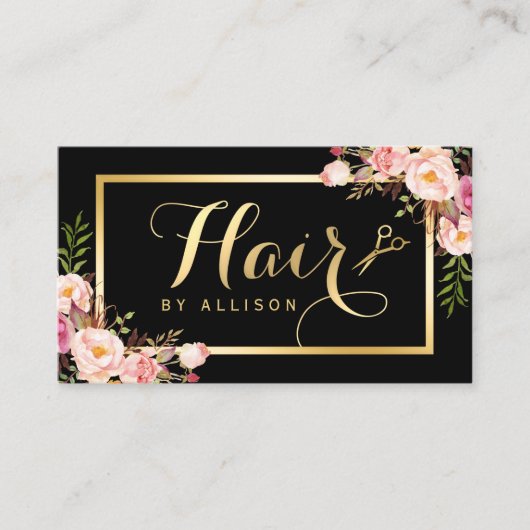 Goldhaarstifte Scheren Trendy Girly Floral Visitenkarte (Vorderseite)