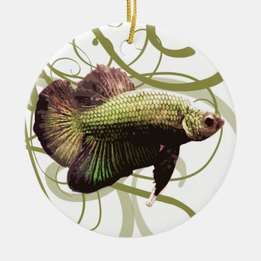 Goldhalbmond Betta siamesische kämpfende Fische Keramik Ornament (Vorne)
