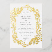 Goldhandgezeichnet Eukalyptus-Hochzeit Folieneinladung (Vorderseite)