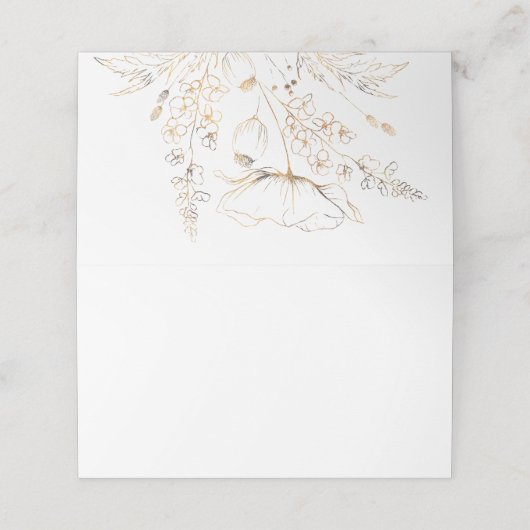 Goldhandgezogene Wildblumen Weißhochzeit Platzkarte (Außenseite Aufgefaltet)