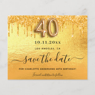 Goldhaushalt 40. Geburtstag - Glitzer Save the Dat Flyer