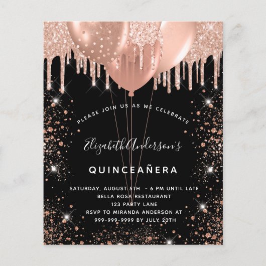 Goldhaushalt für die Rose Quinceanera Flyer (Vorne)