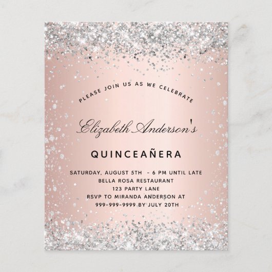Goldhaushalt für die silberne Rose der Quinceanera Flyer (Vorne)