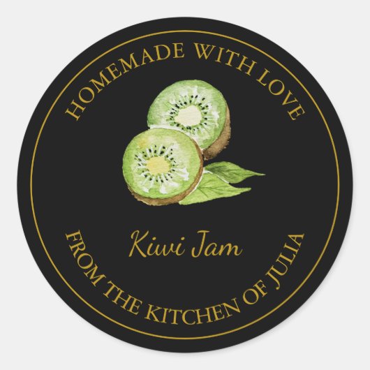 Goldhemade-Kiwi-Jam-Label | Schwarz Runder Aufkleber (Vorderseite)