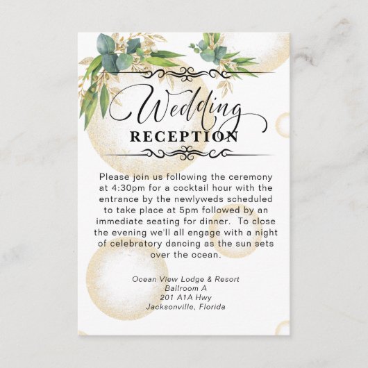 Goldherden und Botanische Hochzeitsempfang Begleitkarte (Vorderseite)