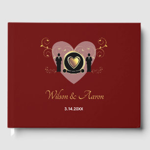 Goldherz Burgundy Male LGBTQ Hochzeit Gästebuch