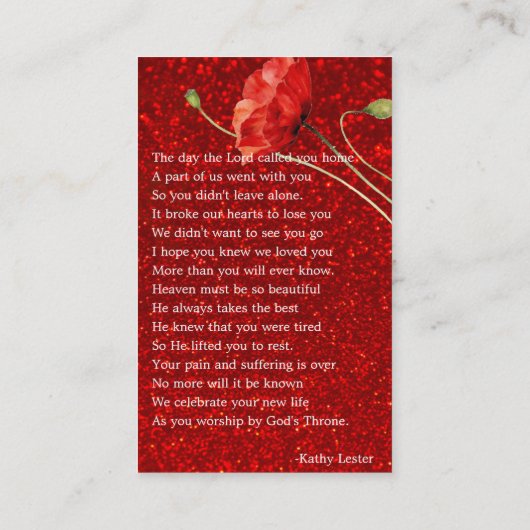 Goldherz-Gedenkstätte Gebet Foto-Karte Visitenkarte (Rückseite)