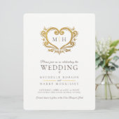 Goldherz-Hochzeit dunkelbraunes Weiß Einladung (Stehend Vorderseite)