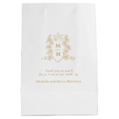 Goldherz-Kronen-Wappen-Blätter Monogramm Hochzeit Mittlere Geschenktüte (Rückseite)