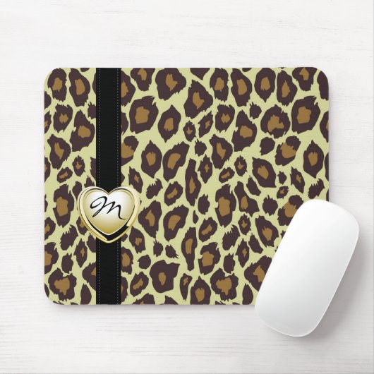 Goldherz-Monogramm-Leopard Mousepad (Mit Mouse)
