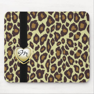 Goldherz-Monogramm-Leopard Mousepad