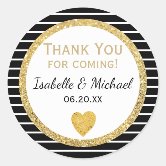 Goldherz, Schwarz-Weiß-Streifen, Hochzeitskleber Runder Aufkleber (Vorderseite)