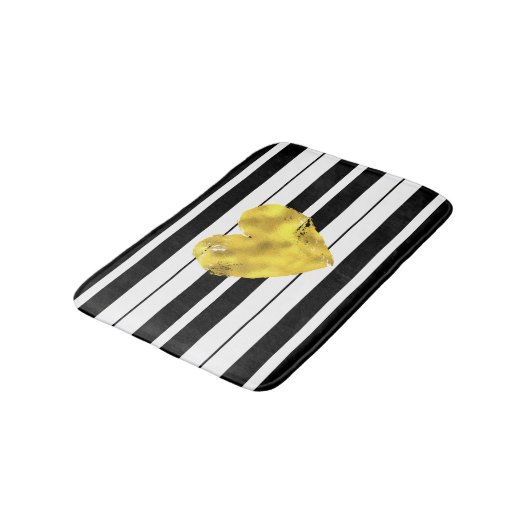 Goldherz, Schwarzweiss-Streifen Badematte (Schrägansicht)