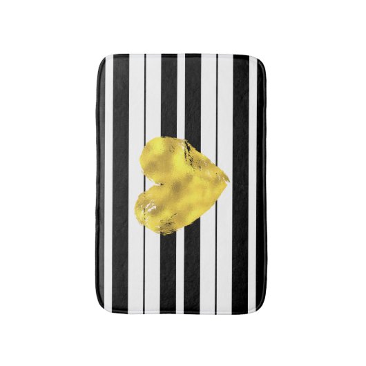 Goldherz, Schwarzweiss-Streifen Badematte (Vorderseite Vertikal)