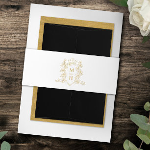 Goldherz-Wappen-Monogramm-Hochzeit Einladungsbanderole