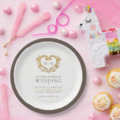 Goldherzbraun-Kranz-Monogramm-Hochzeit Pappteller (Party)