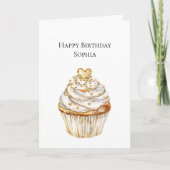 Goldherzen-Cupcake-Geburtstag Karte (Vorderseite)