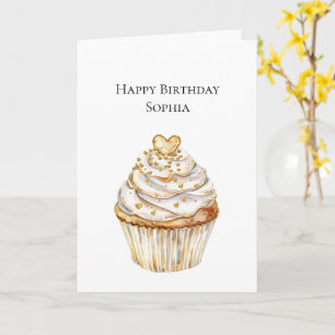 Goldherzen-Cupcake-Geburtstag Karte