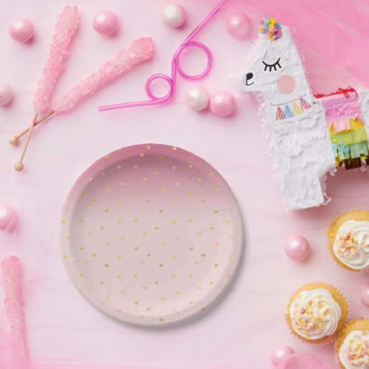 Goldherzen erröten rosa Ombre Pappteller (Party)